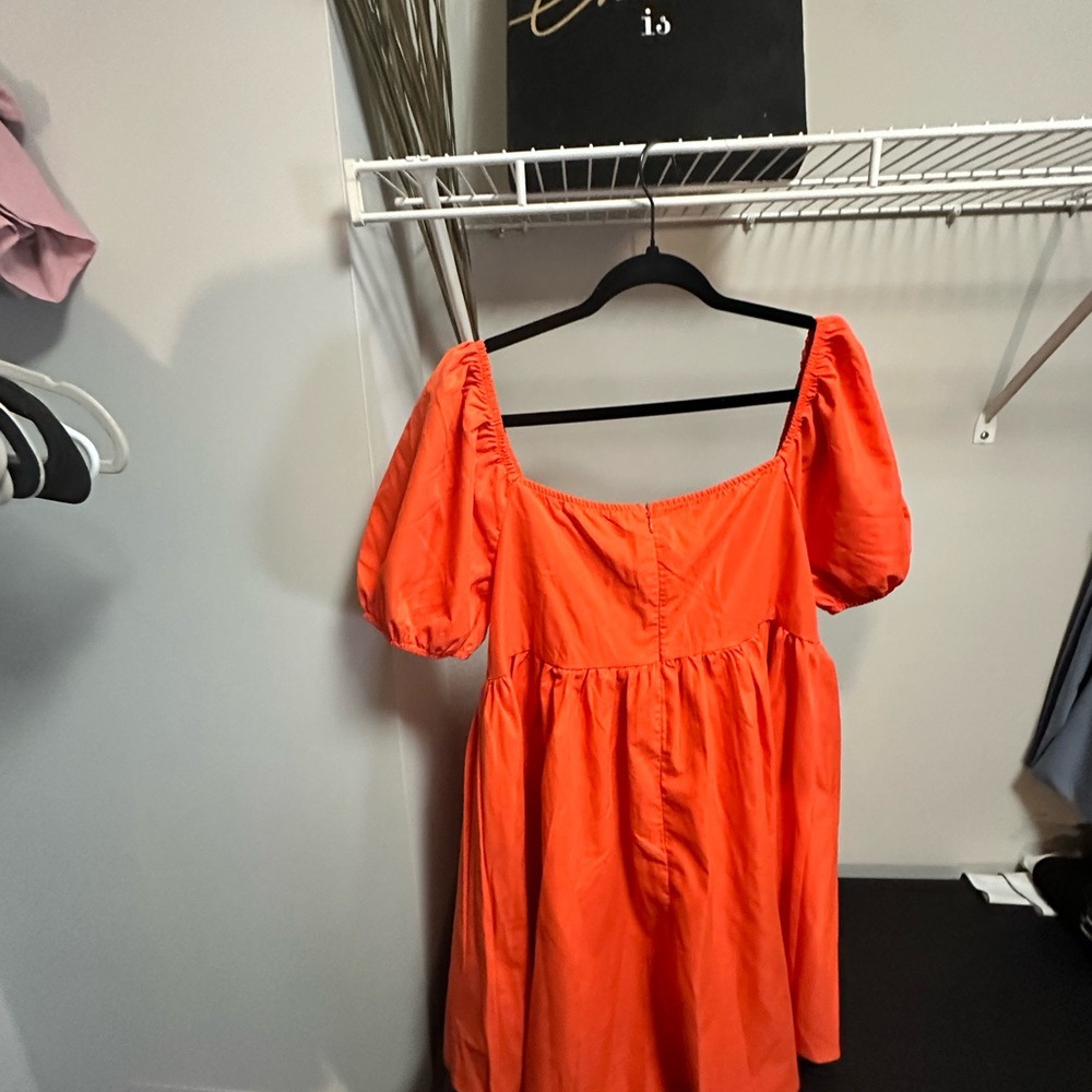 SHEIN Vibrant Orange Puff Sleeve Mini Dress